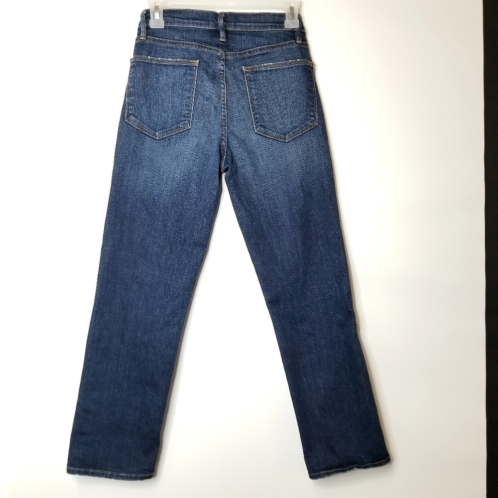 Frame Meribel Women's Le High Straight Leg Snap Buttons Hem Dark Wash Jeans, 27 - Picture 2 of 13